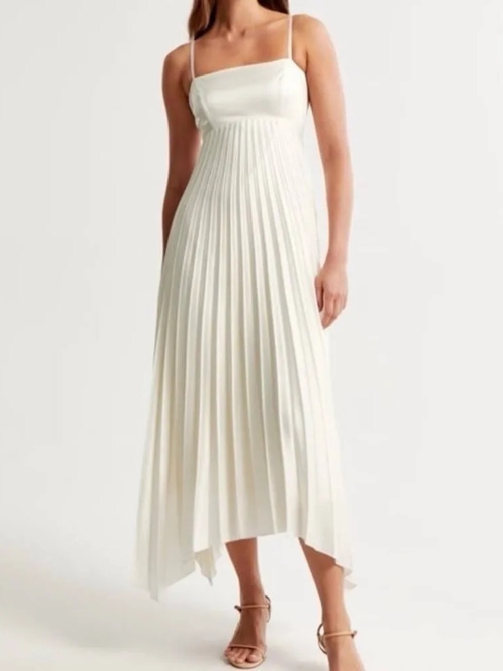Abercrombie & Fitch A&F White Giselle Clasp-Back Pleated Midi Dress